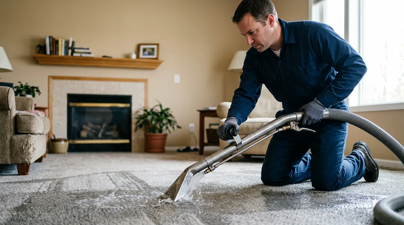 Water damage restoration technician working near Palmyra, IL